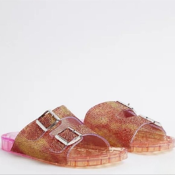 Slides, Pink & Orange Torrid Jelly Slides, Size 8 WW, Extra Cushioned Footbed - Picture 1 of 5